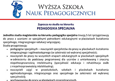 ulotka rekrutacja pedagogika specjalna